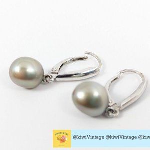 Sterling Silver & Green-grey Pearl Drop Earrings
